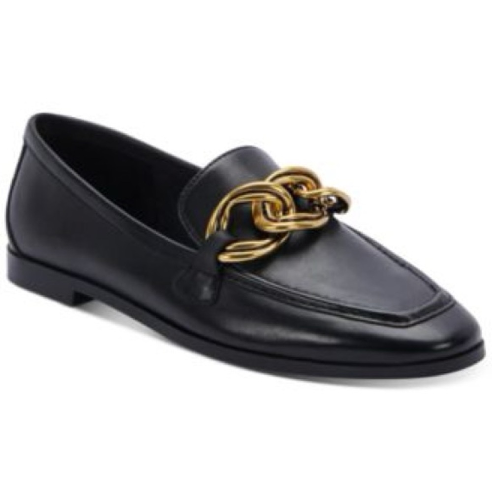 Dolce Vita Black Loafers with Gold Chain